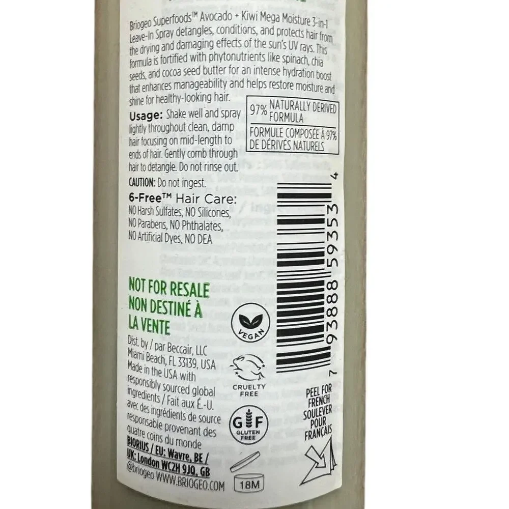 Briogeo Superfoods Avocado Kiwi Moisture Leave in Spray Full size 5.75 oz New
